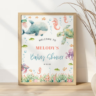 Willkommensschild für Unterwasser-Baby-Party Poster
