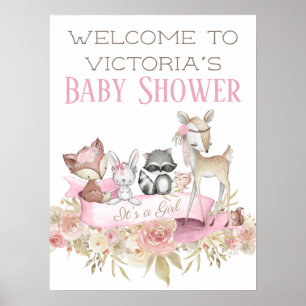Willkommensschild für Woodland-Baby-Party Poster