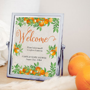 Willkommensschild für Zitrus Orange Mimosa-Tisch Poster