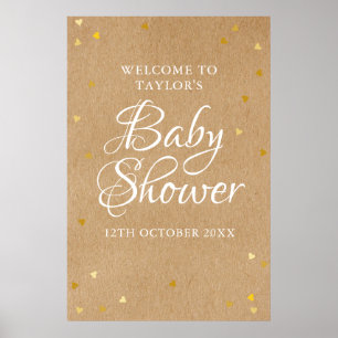 Willkommensschild Gold Love Hearts Baby Shower Poster
