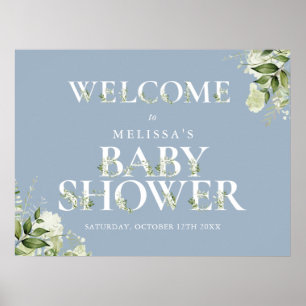 Willkommensschild Grüne Buchstaben Blaue Babyparty Poster