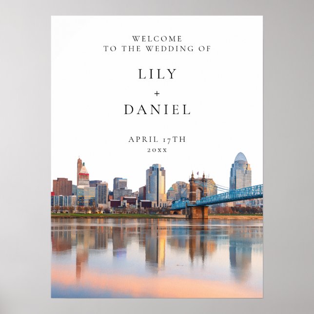 Willkommensschild Hochzeit Cincinnati Skyline Poster (Vorne)