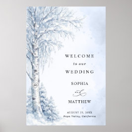Willkommensschild Hochzeit Gefrorener Birkenbaum Poster