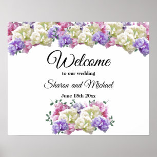 Willkommensschild Hochzeit gemischter Blumenstrauß Poster
