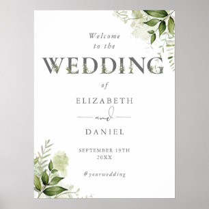 Willkommensschild Hochzeit mit florale Typografie Poster