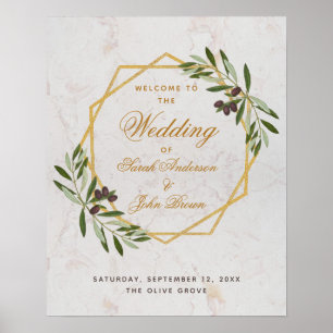 Willkommensschild Hochzeit Olive Branch Greenery G Poster