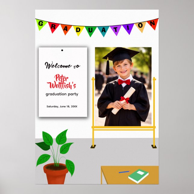 Willkommensschild Kinder-Abschlussfeier-Einladung Poster (Vorne)