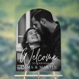 Willkommensschild mit Foto Moderne Elegante Hochze Acrylschild
