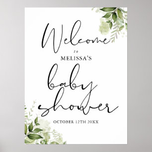 Willkommensschild neutrale Babyparty mit Grünpflan Poster
