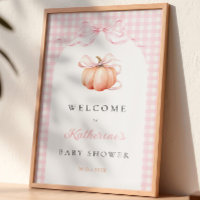 Willkommensschild rosa Gingham-Kürbis-Baby-Party