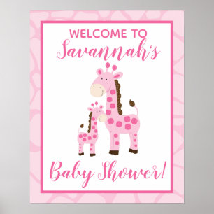 Willkommensschild rosa Giraffe Mädchen zur Babypar Poster