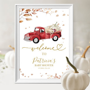 Willkommensschild roter LKW Kürbis Baby Shower Her Poster