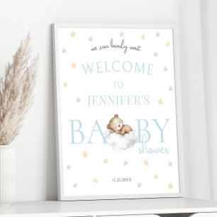 Willkommensschild schlafender Teddybär Baby Junge Poster