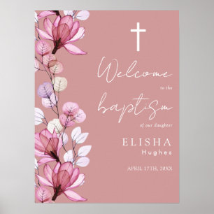 Willkommensschild Taufe Dusty Rose Pink Floral Poster