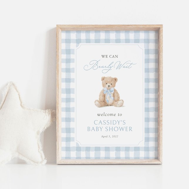 Willkommensschild Teddybär Blau Gingham Baby Showe Poster (Von Creator hochgeladen)