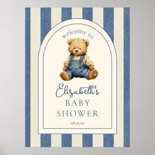 Willkommensschild Teddybär in Jeans für Babyparty Poster
