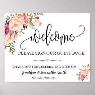 Willkommensschild unser Gästebuch Hochzeit rosa fl
