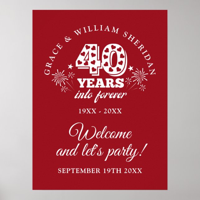 Willkommensschild zum 40. Hochzeitstag 'In alle Ew Poster (Vorne)