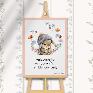 Willkommensschild zum ersten Geburtstag mit Bunny  Poster