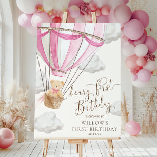 Willkommensschild zum ersten Geburtstag mit rosa T Poster
