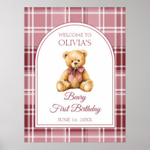 Willkommensschild zum Geburtstag mit Teddybär und Poster