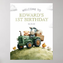 Willkommensschild zum Geburtstag mit Traktor und B