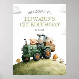 Willkommensschild zum Geburtstag mit Traktor und B Poster