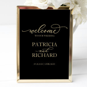 Willkommensschild zur Hochzeit Chic Gold Schrift Poster