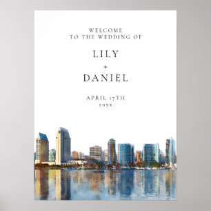 Willkommensschild zur Hochzeit mit Skyline von San Poster