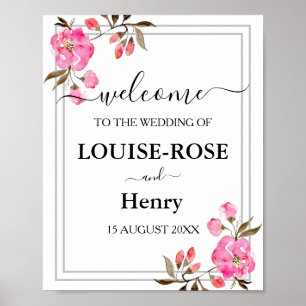 Willkommensschild zur Hochzeit - Rosa Rose Graue U Poster