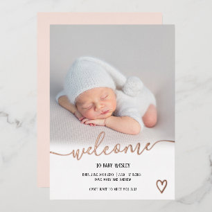 Willkommensschrift Herz Foto Baby Geburt Rosen Gol Folieneinladung