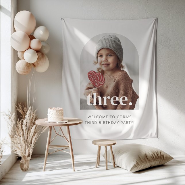 Willkommensunterschrift zum dritten Foto zum 4. Ge Wandteppich (Zazzle 4rd Birthday Three Arched Photo Welcome Sign Tapestry )