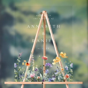 Willkürliche Wildblumen-Hochzeitsbegrüßung Acrylschild