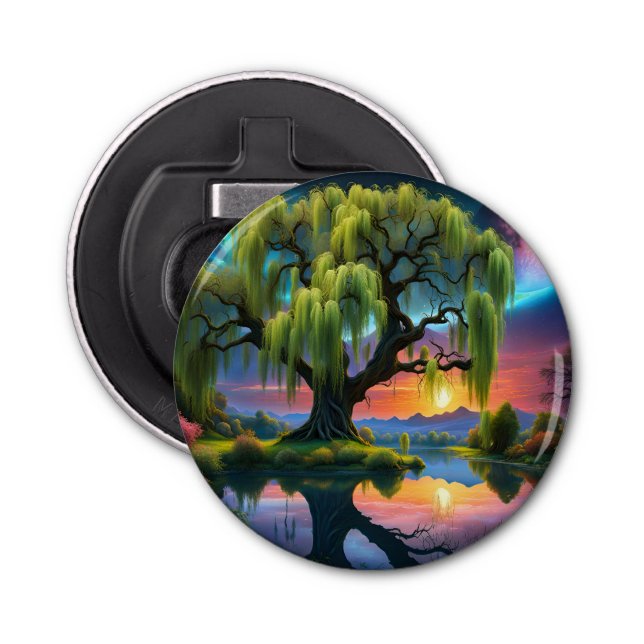 Willow Baum unter Vollmond N Sternenhimmel Sunset Flaschenöffner (Vorderseite)