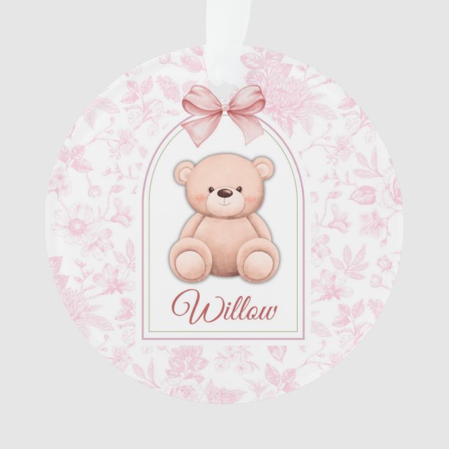 Willow | Benutzerdefiniertes rosa Teddy-Bär-Kinder Ornament (Vorderseite)