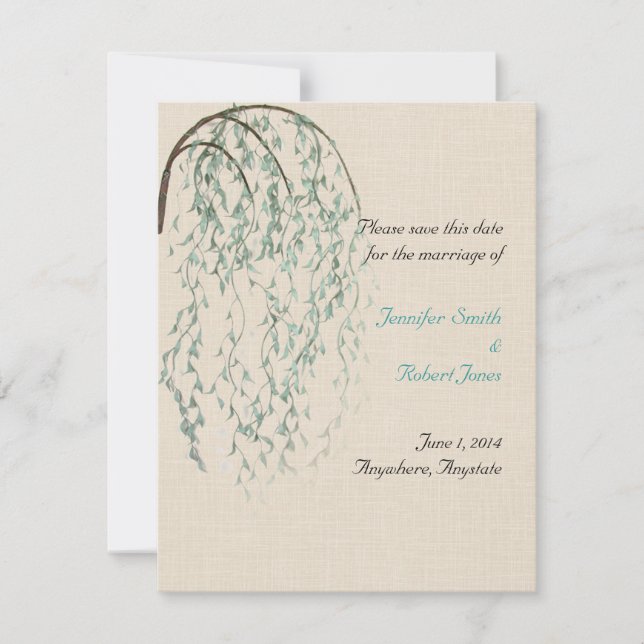 Willow Branch auf Linen Save the Date Einladung (Vorderseite)