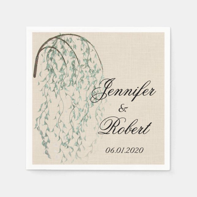 Willow Branch auf Linen Wedding Napkin Serviette (Vorderseite)
