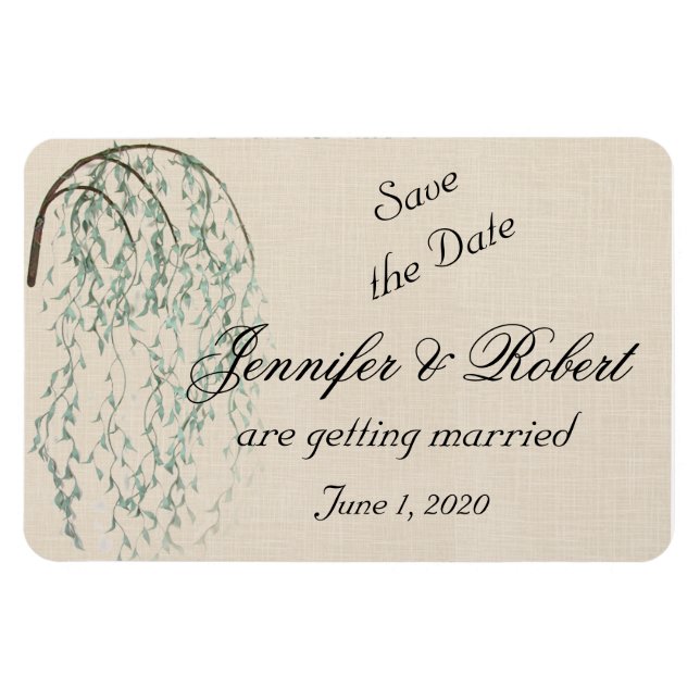 Willow Branch auf Linen Wedding Save the Date Magnet (Horizontal)