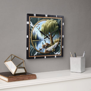 Willow Goose Rustic Water's Edge Quadratische Wanduhr
