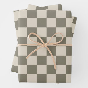 Willow Grau and Bone Checkerboard Geschenkpapier Set