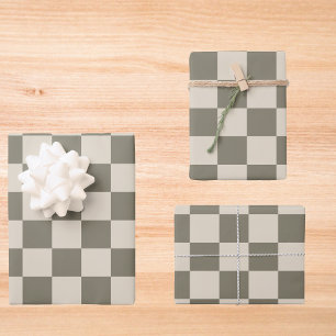 Willow Grau and Bone Checkerboard Geschenkpapier Set