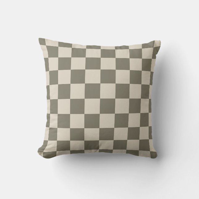 Willow Grau and Bone Checkerboard Kissen (Vorderseite)