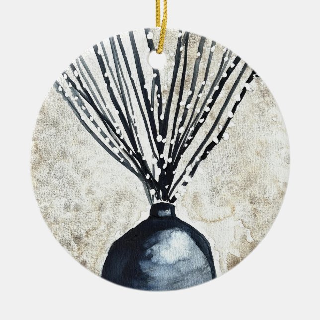 Willow in Vase Aquarell Keramik Ornament (Vorne)