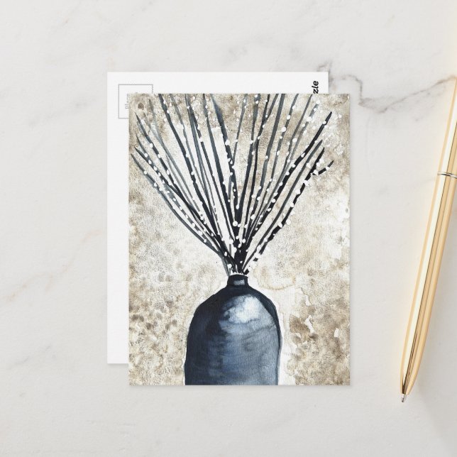 Willow in Vase Aquarell Postkarte (Vorderseite/Rückseite Beispiel)