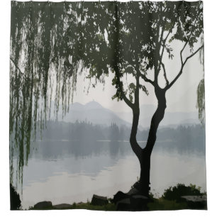 Willow Lake Mountain Landschaft Schwarzes Grau Duschvorhang