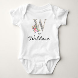 Willow Name Reveal Floral Letter W Retro Blume Baby Strampler