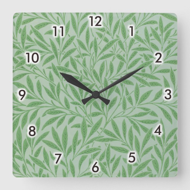 Willow Pattern, William Morris Quadratische Wanduhr (Vorderseite)