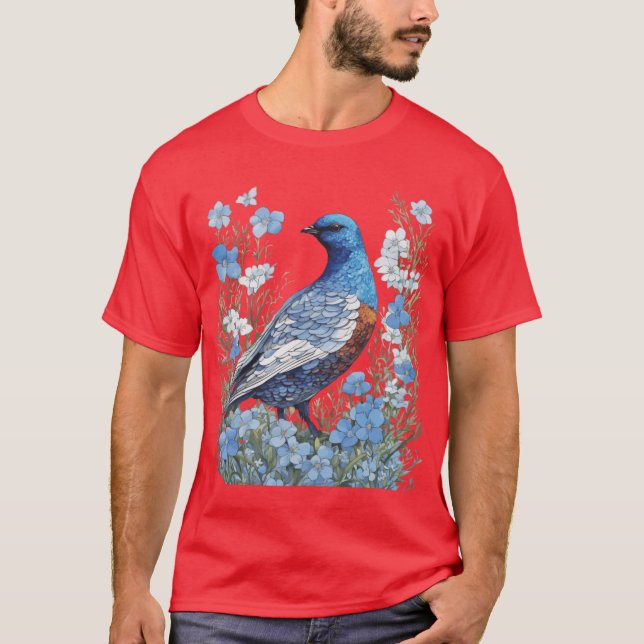 Willow Ptarmigan Grouse And ForgetMeNots T-Shirt (Vorderseite)