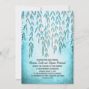 Willow Tree Branches Blue String Lights Wedding Einladung
