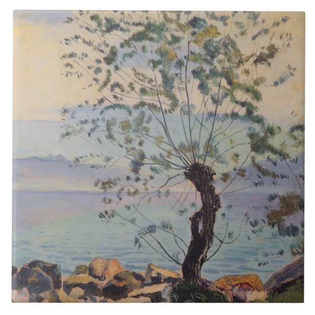 Willow Tree by the Lake (Schweizer Landschaft) Fliese (Vorderseite)